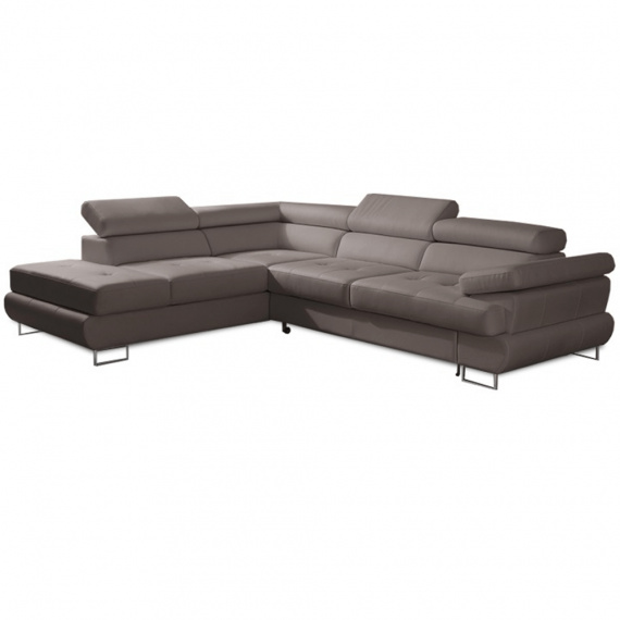 Sedací souprava s úložným prostorem, šedohnědá, ekokůže, levá, BUTON R