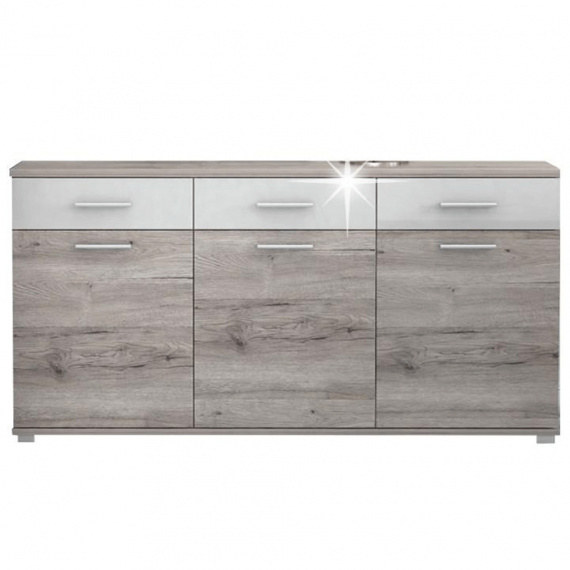 Komoda, dub canyon / bílá extra vysoký lesk, RACHEL TYP 2