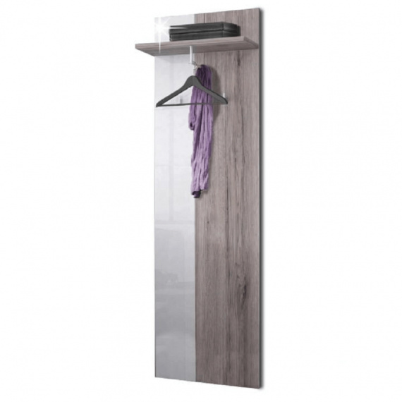 Věšákový panel, dub Canyon / bílá extra vysoký lesk, RACHEL TYP 3