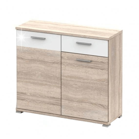 Komoda, dub sonoma /bílá extra vysoký lesk, RACHEL TYP 3