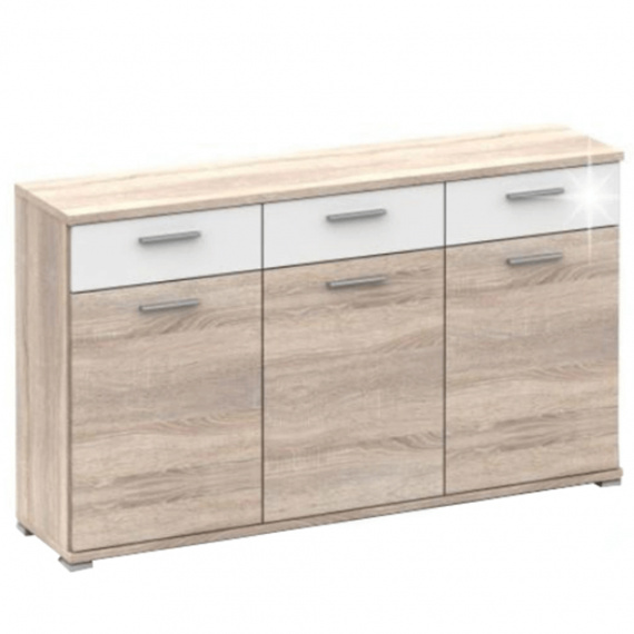 Komoda, dub sonoma / bílá extra vysoký lesk, RACHEL TYP 2