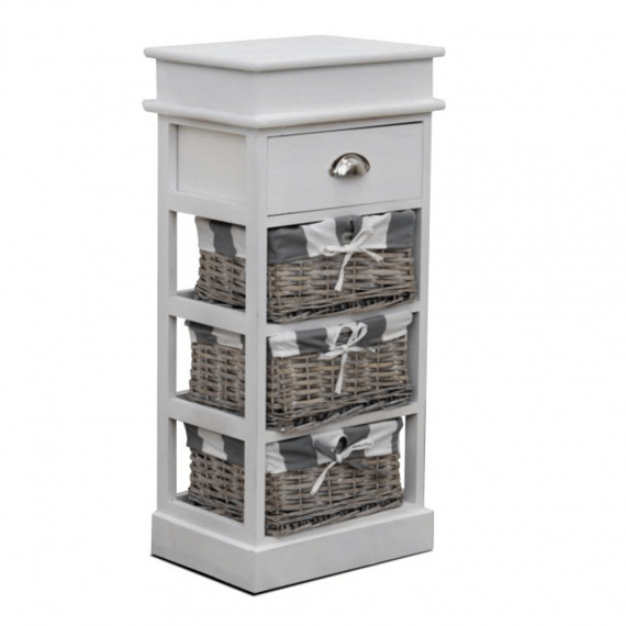 Komoda, 3 košíky, šedá / bílá, MATIAS 3