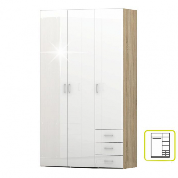 Skříň, bílá extra vysoký lesk HG / dub sonoma, GWEN 70427
