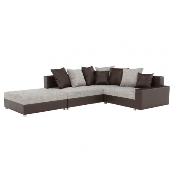 Rohová sedací souprava, ekokůže hnědá / šenil hnědý, levá, Petrana NEW