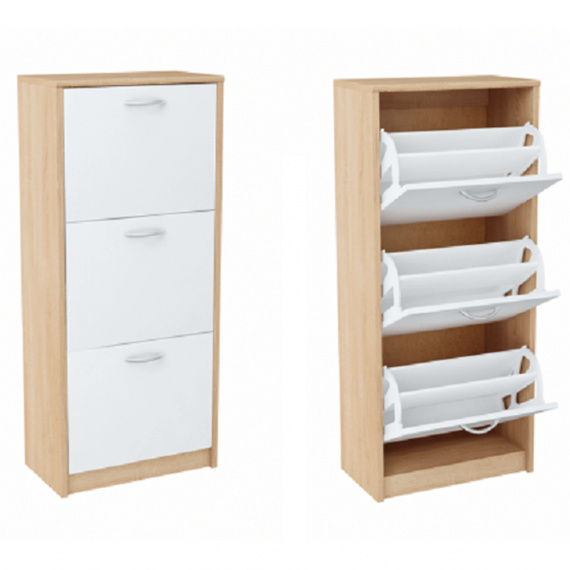 Tříradý botník, bílá / dub sonoma, VIVAT TYP 2