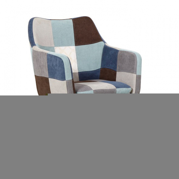Křeslo, modrá / béžová vzor patchwork / buk, Landor