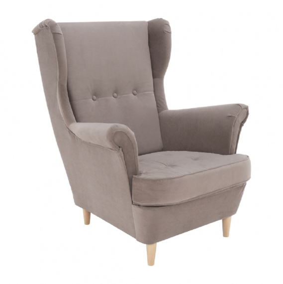 Křeslo ušák, béžovosivá / buk, RUFINO