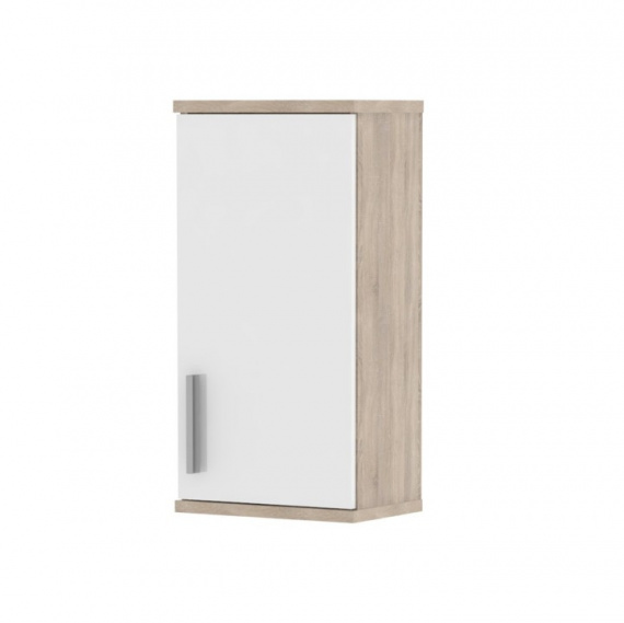 Horní koupelnová skříňka, bílá pololesk / dub sonoma, Lessy LI 04