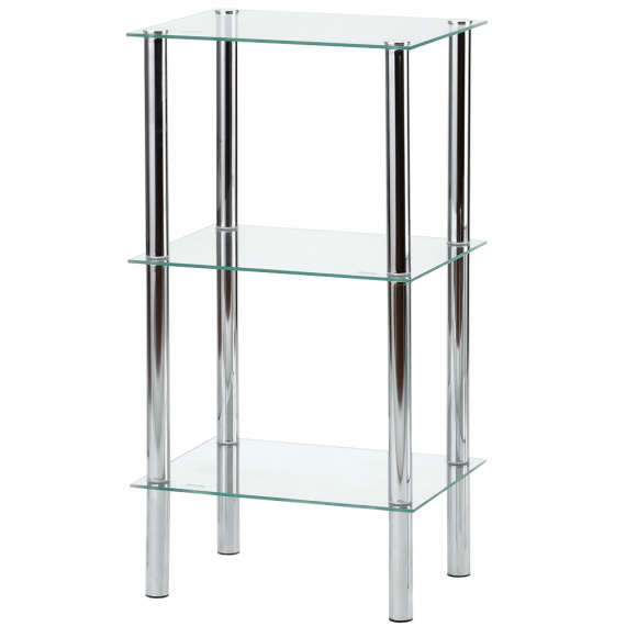 Regál, se třemi poličkami, chrom / čiré sklo, FREDDY 2
