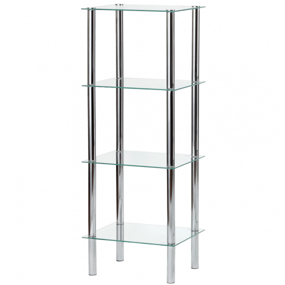 Regál, se čtyřmi poličkami, chrom / čiré sklo, FREDDY 3