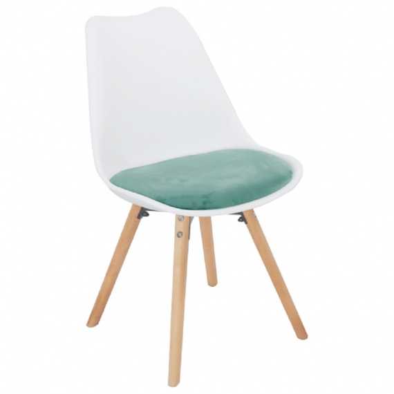 Židle, mentolová sametová látka / bílý plast / buk, Semer NEW
