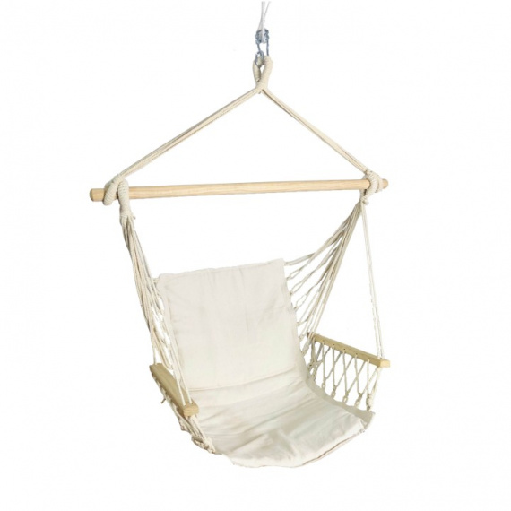 Závěsné křeslo, bavlna / dřevo, bílá, VINTO NEW