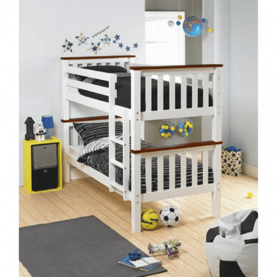 Dvoupatrová rozložitelná postel, bílá / hnědá, ROWAN NEW