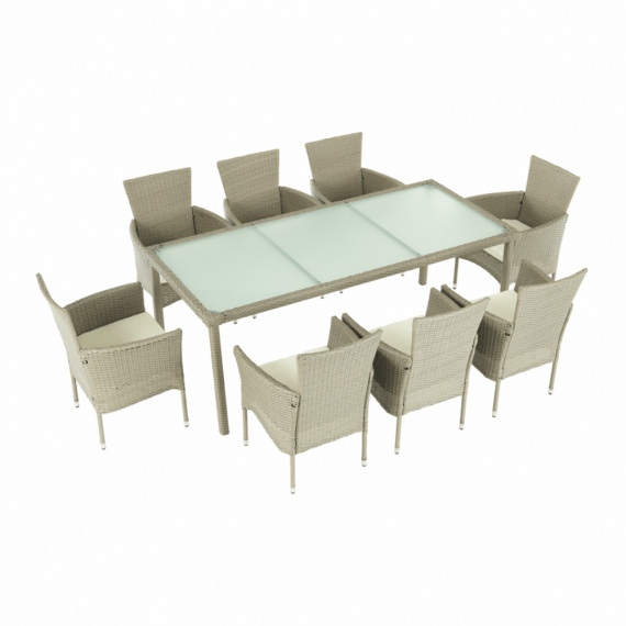 Zahradní 9-dílný ratanový set, písková/šedá, MENIBOR