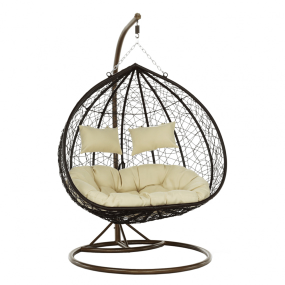 Závěsné dvojkřeslo, hnědá / krémová, DALVEA