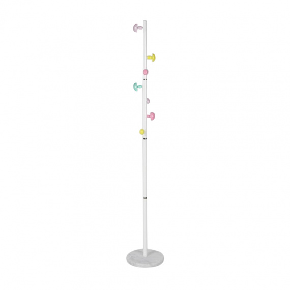 Věšák, bílá / barevné háčky / mramor, DION