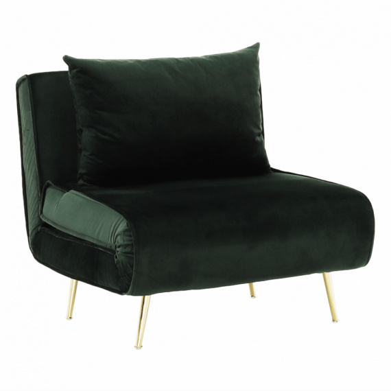 Rozkládací křeslo, zelená Velvet látka / gold chrom zlatý, MILIN