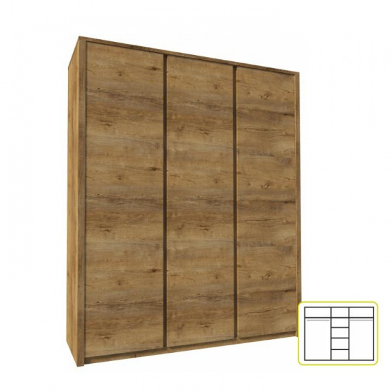 Skříň třídveřová, dub lefkas tmavý, MONTANA S3D