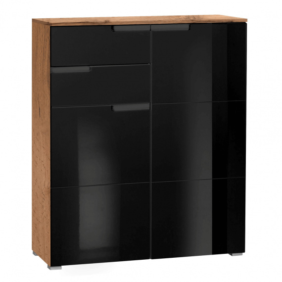 Komoda, černý HG lesk/dub wotan, MESIRETYP 1