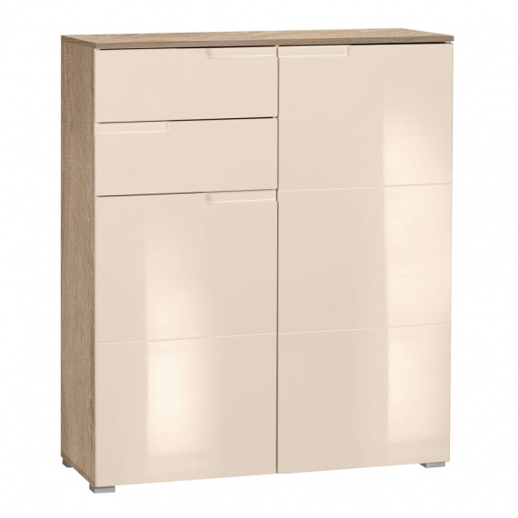 Komoda, krémový HG lesk/dub sonoma, MESIRE TYP 1