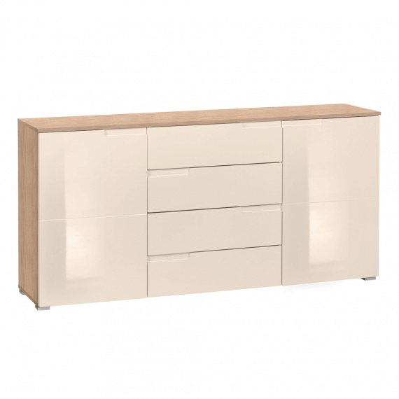 Komoda, krémový HG lesk/dub sonoma, MESIRE TYP 2