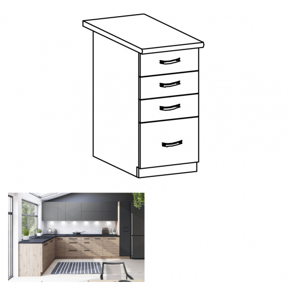 Spodní skříňka, dub artisan, s úchytkami, LANGEN D40S3