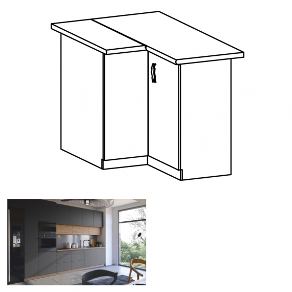 Rohová spodní skříňka, dub artisan/šedý mat, LANGEN D90N