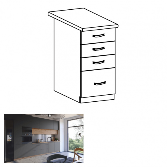 Spodní skříňka, dub artisan / šedý mat, s úchytkou, LANGEN D40S3