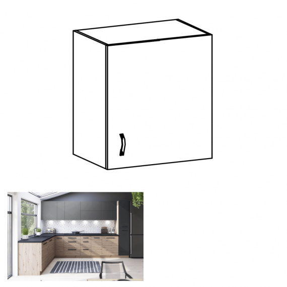 Horní skříňka, dub artisan/šedý mat, pravá, LANGEN G60G