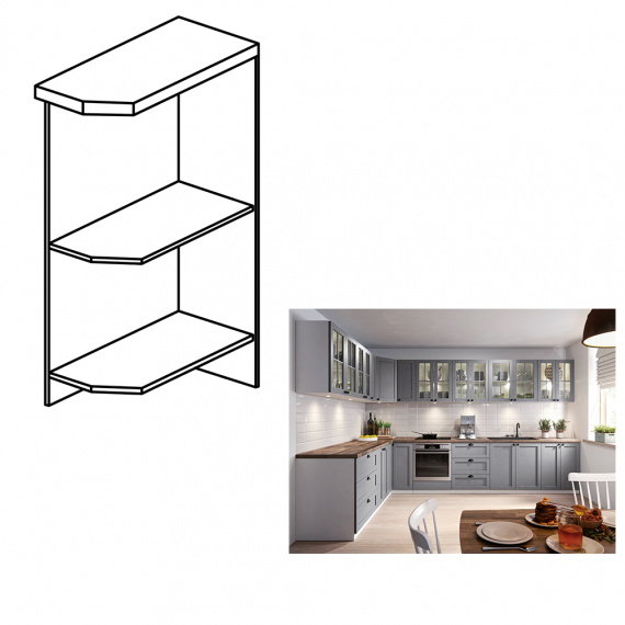 Spodní otevřená skříňka, bílá, pravá, LAYLA D25PZ