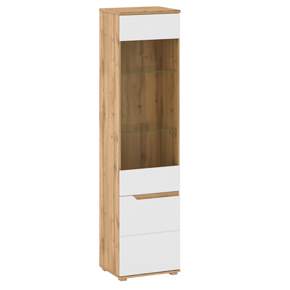 Vitrína, dub Wotan / bílá extra vysoký lesk HG, levá, Vinco A1