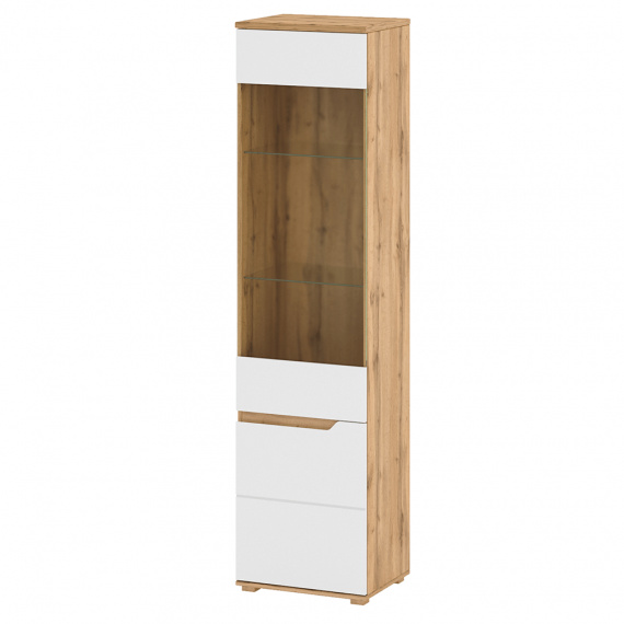 Vitrína, dub Wotan / bílá extra vysoký lesk HG, pravá, Vinco A2