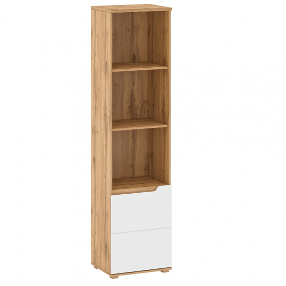 Regál, dub Wotan / bílá extra vysoký lesk HG, pravý, Vinco R2