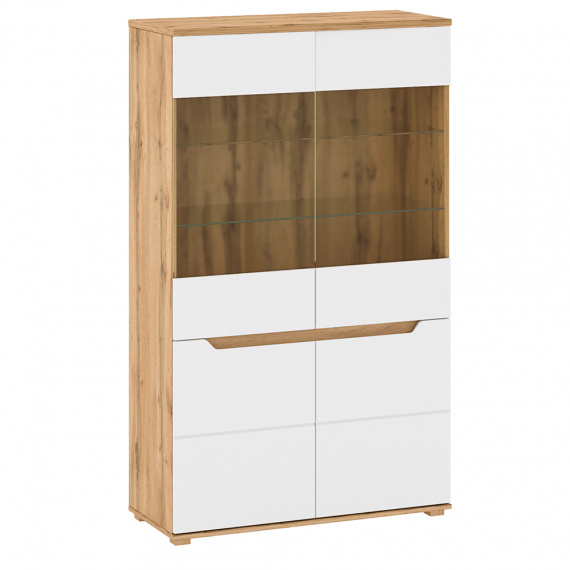 Vitrína, dub Wotan / bílá extra vysoký lesk HG, Vinco C