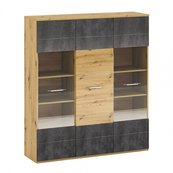 Vitrína I, dub artisan/šedý beton, ERIDAN