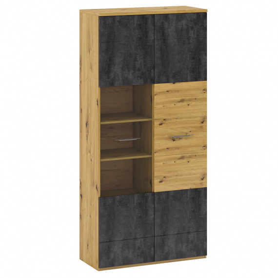Vitrína H, dub artisan/šedý beton, ERIDAN