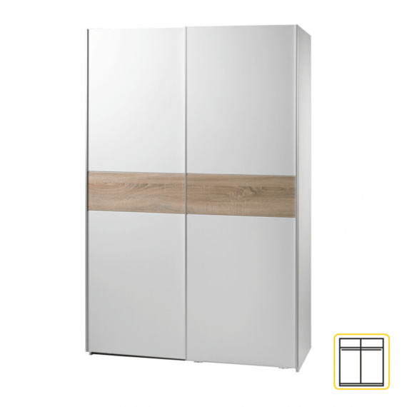 Dvoudveřová skříň, s posuvnými dveřmi, bílá/dub sonoma, VICTOR NEW 1
