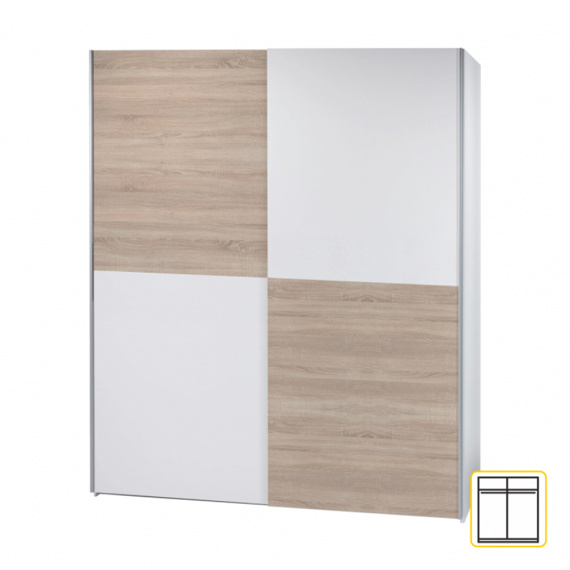 Věšáková skříň s posuvnými dveřmi, bílá / dub sonoma, VICTOR 2 NEW