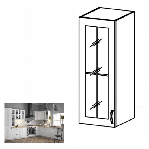 Horní skříňka se sklem W40S, bílá / sosna andersen, levá, PROVANCE