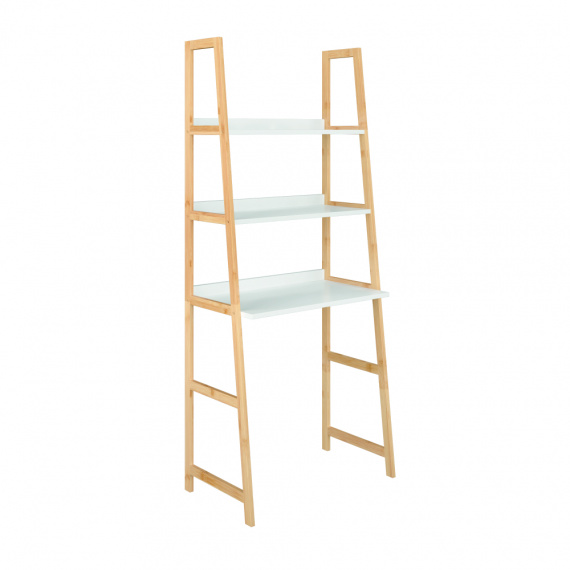 Víceúčelový regál s PC stolem, bílá / přírodní, KOEN TYP 4