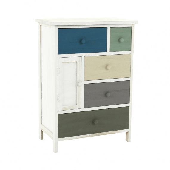 Komoda, bílá / barevné zásuvky, MONET 1