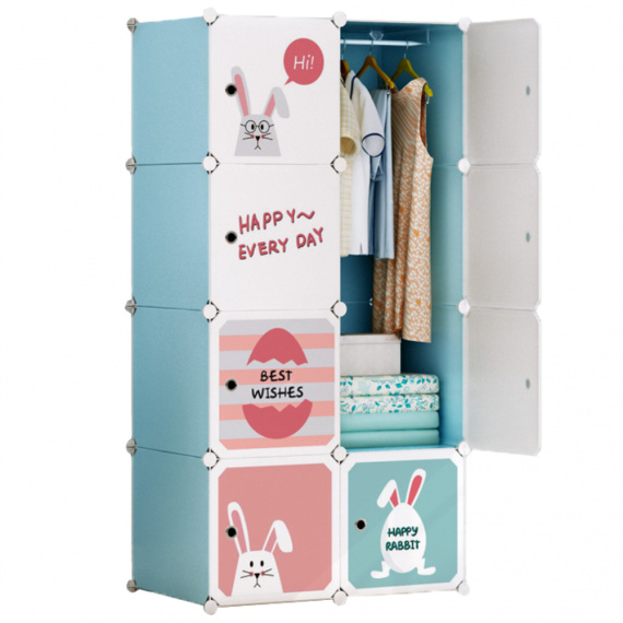 Dětská modulární skříň, modrá/dětský vzor, FRIN