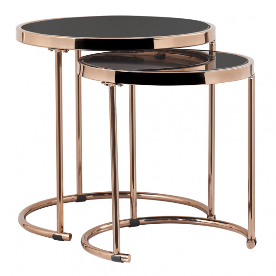 Set 2 konferenčních stolků, rose gold chrom růžová/černá, MORINO