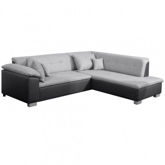 Sedací souprava, ekokůže černá/látka světle šedá, pravá, LEMIX