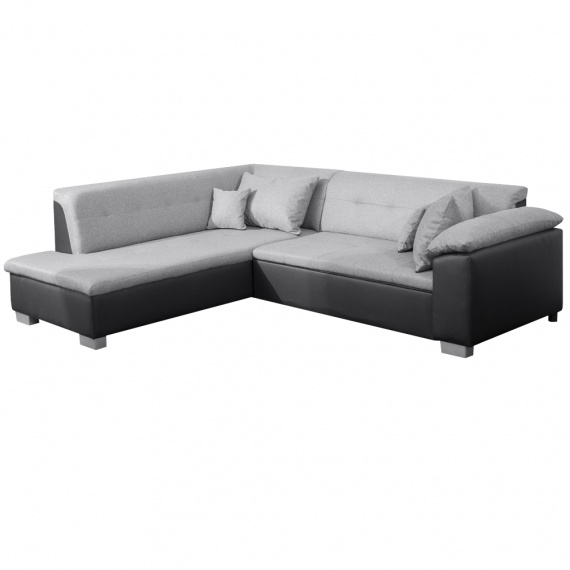 Sedací souprava, ekokůže černá/látka světle šedá, levá, LEMIX