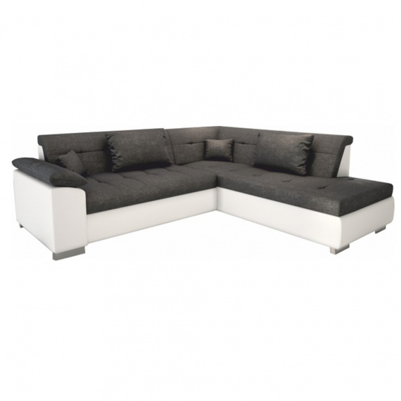 Sedací souprava, ekokůže bílá / látka světle šedá, pravá, LEMIX