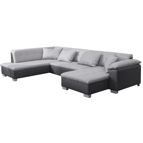 Sedací souprava ve tvaru U, ekokůže černá / látka světle šedá, levá, LEMIX U