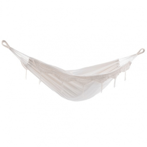 Houpací závěsná síť, smetanová, s třásněmi, LORETO- double