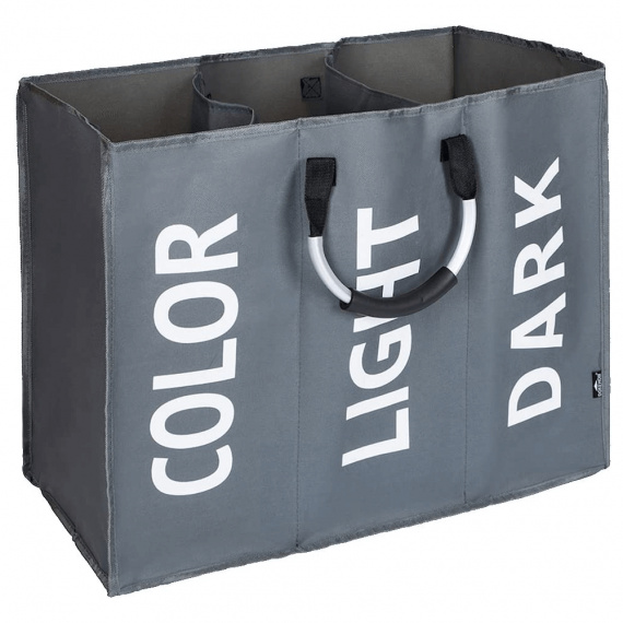 Látkový koš na prádlo, šedá / stříbrná / bílá, DEKLIN