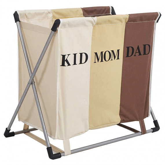 Skládací koš na prádlo, 3 odstíny hnědé / stříbrná, MELVIN